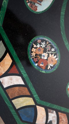 Octagonal Marble Tabletop with Hardstone and Bird Marquetry
