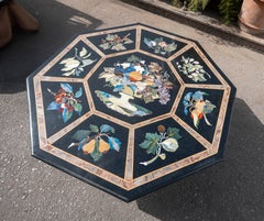 Octagonal Marble Tabletop with Hardstone Floral Marquetry.