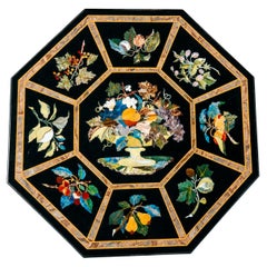 Octagonal Marble Tabletop with Hardstone Floral Marquetry.