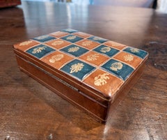 1970s Chessboard Style Italian Embossed Leather Box, Florence
