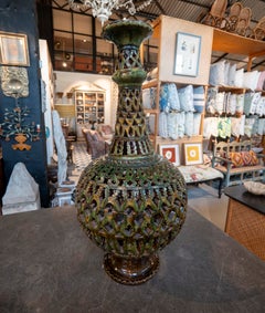 1980s Handcrafted Moorish Style Green-glazed Ceramic Openwork Vase
