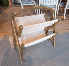 1950s Bamboo Magazine Rack with White Safari-style Canvas