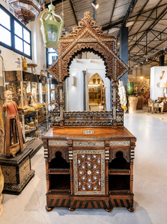 1870s Magnificent Moorish Piece of Furniture with a Mirror and Marquetry Inlay.