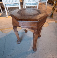 Carved Wooden Octagonal Side Table with Inlay