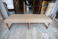 Upholstered Bench with Solid Wood Turned Legs