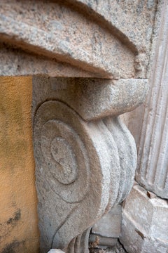 Hand-carved Natural Stone Fireplace Featuring Plant Motifs and a Shell Design.