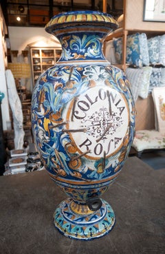 1850s Large Polychrome Ceramic Urn ("Colonia Roja" type) with a Metal Spout