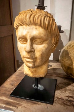 Classically Inspired Marble Bust on a Metal Base.