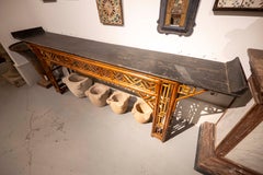 19th Bamboo Console Table Featuring Geometric Latticework and a Raised Top