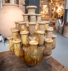 Sculptural Glazed Ceramic Vase with Multiple Openings
