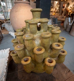 Sculptural Glazed Ceramic Vase with Multiple Openings