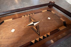 1970s Rectangular Wooden Tray with Geometric Marquetry and a Gallery Rail.