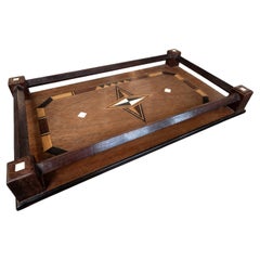 1970s Rectangular Wooden Tray with Geometric Marquetry and a Gallery Rail.