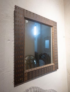 1970s Perforated Metal Wall Mirror with Rivet Details.