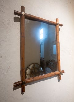1970s Vintage Wall Mirror with a Bamboo-style Frame and Metal Joints