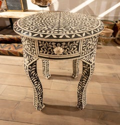 Pair of Round Side Tables with Floral Inlay