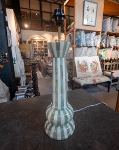 Table Lamp with a Green and white Striped Base