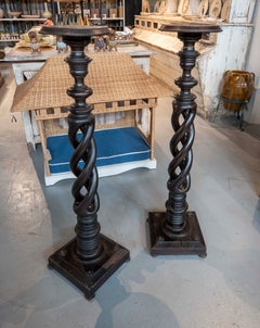 1950s Pair of Wooden Pedestals with Barley-twist Columns