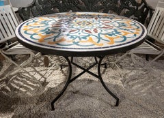 Multicolor Ceramic Mosaic Round Table with an Iron Base