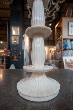 Tall White Alabaster Lamp with a Fluted Shaft