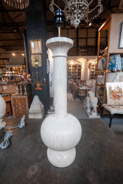 White Alabaster Lamp with a Spiral Shaft and Gadrooned Body.