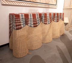 Sculptural Woven-wicker Console Table with a Striped, Scalloped Skirt
