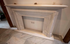 Neoclassical-Style Fireplace in White Marble with Leaf Reliefs