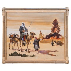 1970s Desert Caravan Scene with a Bamboo-effect Frame