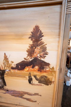 1970s Desert Caravan Scene with a Bamboo-effect Frame