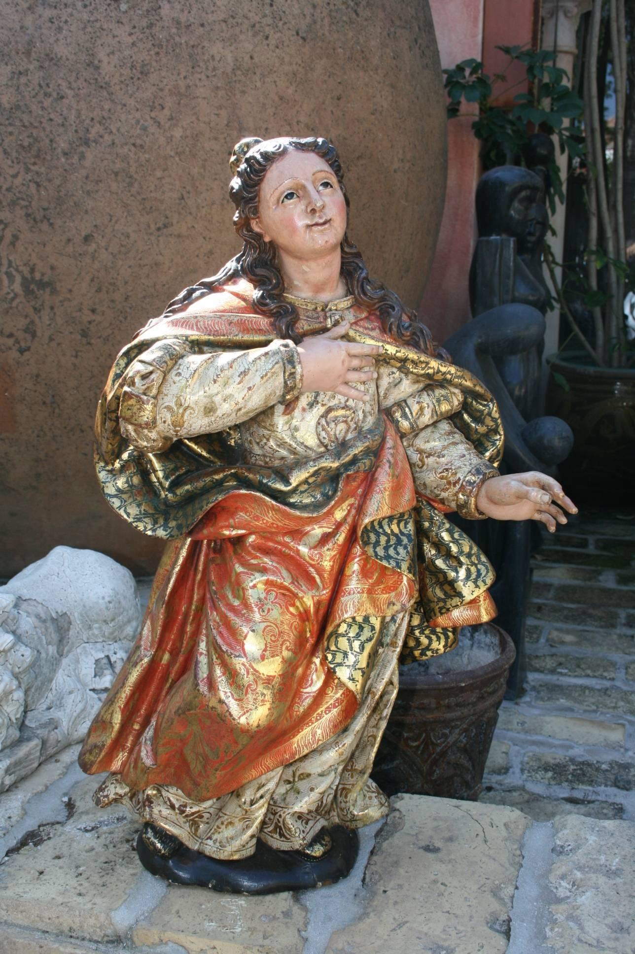 High-quality polychrome sculpture of the 17th century, from the Castilian area.

Magnificent state of conservation, great quality of carving and stew.
 