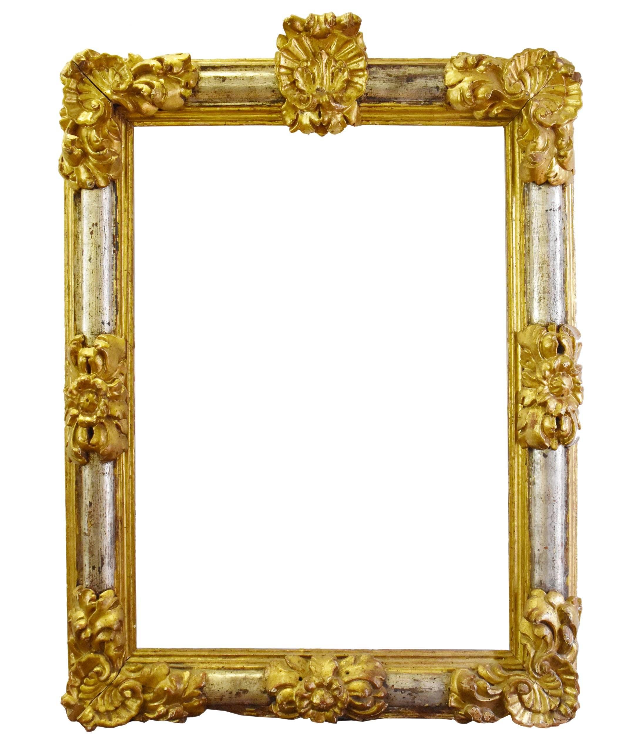 18th Century Baroque Spanish Fruitwood Gilded and Silvered Frame 2