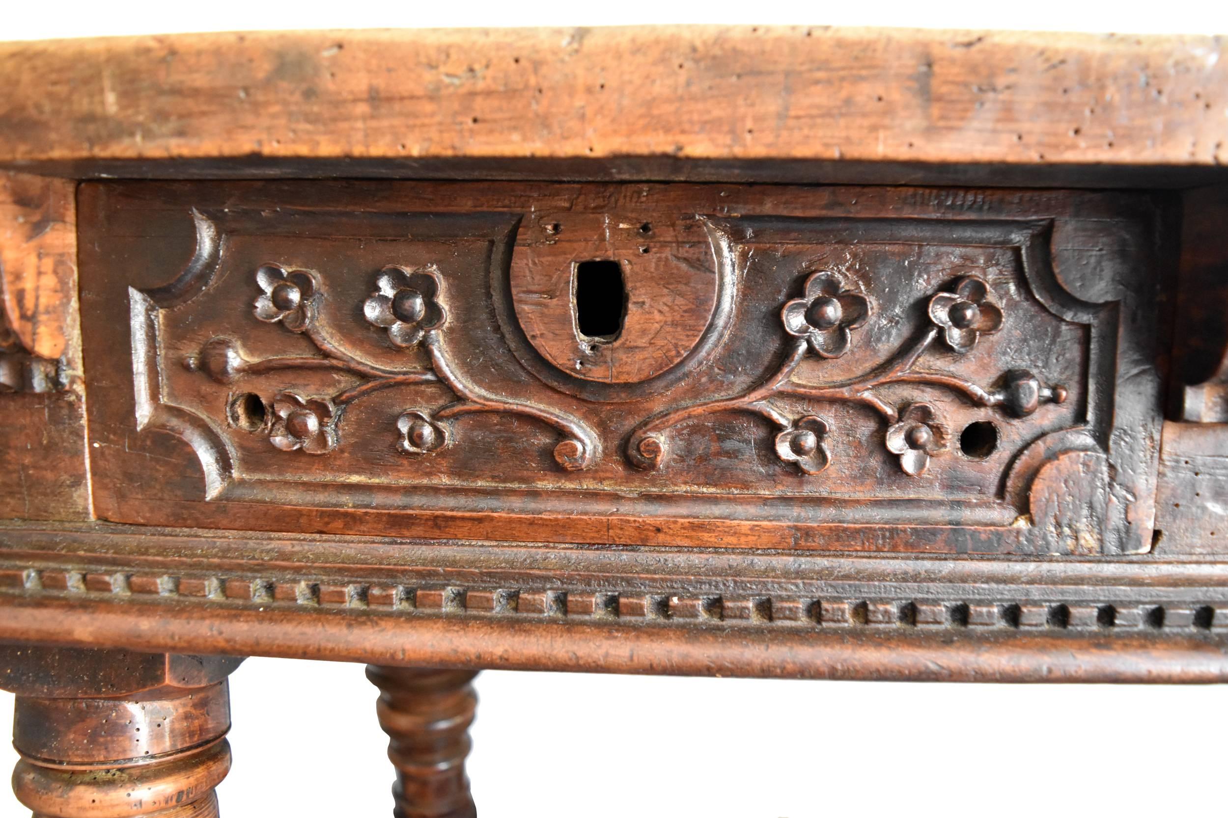 17th Century North Spanish Three-Drawer Walnut Table 1