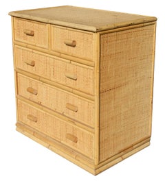 1980s Five-Drawer Bambu and Rattan Handmade Console