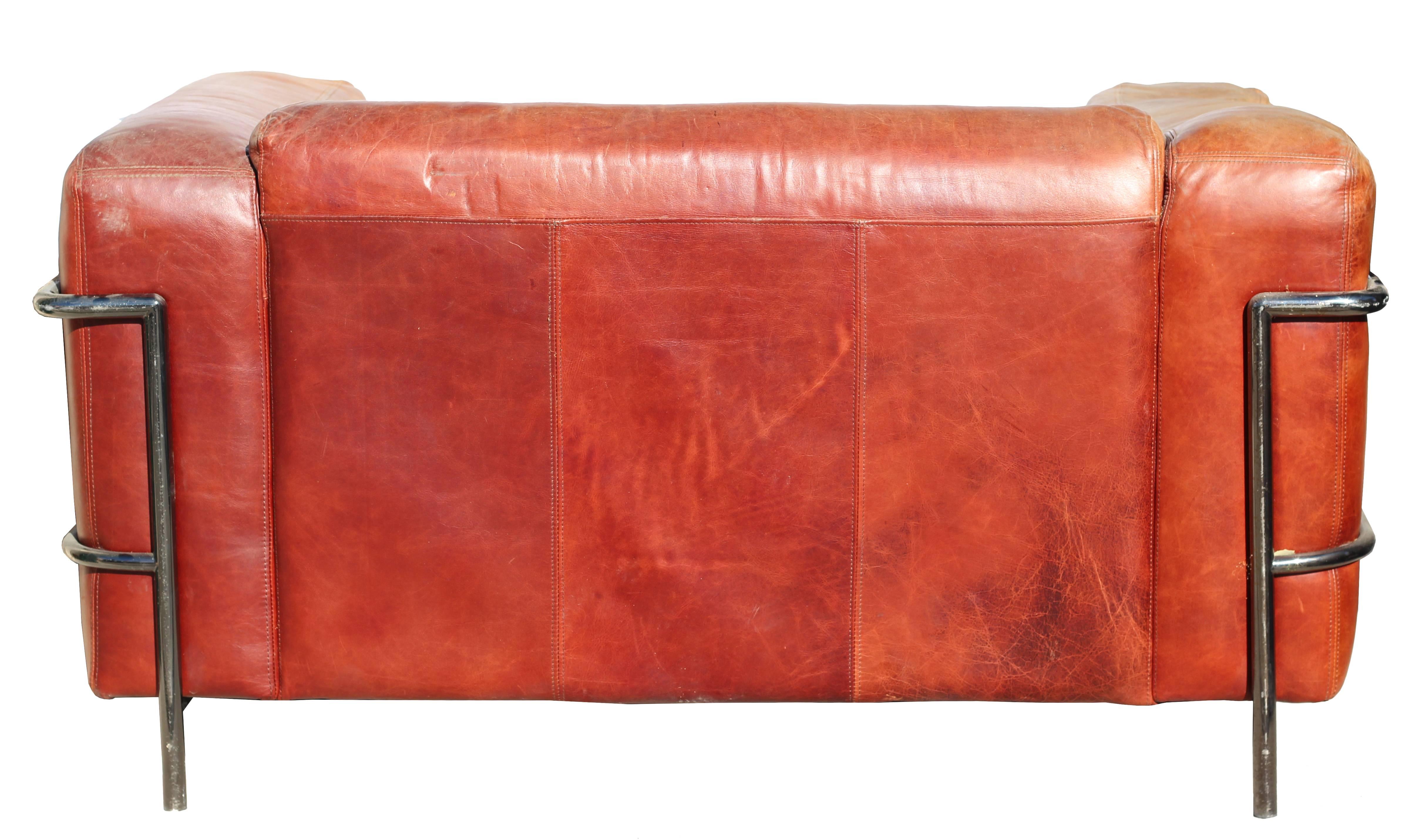 Italian 1980s Leather and Steel Sofa