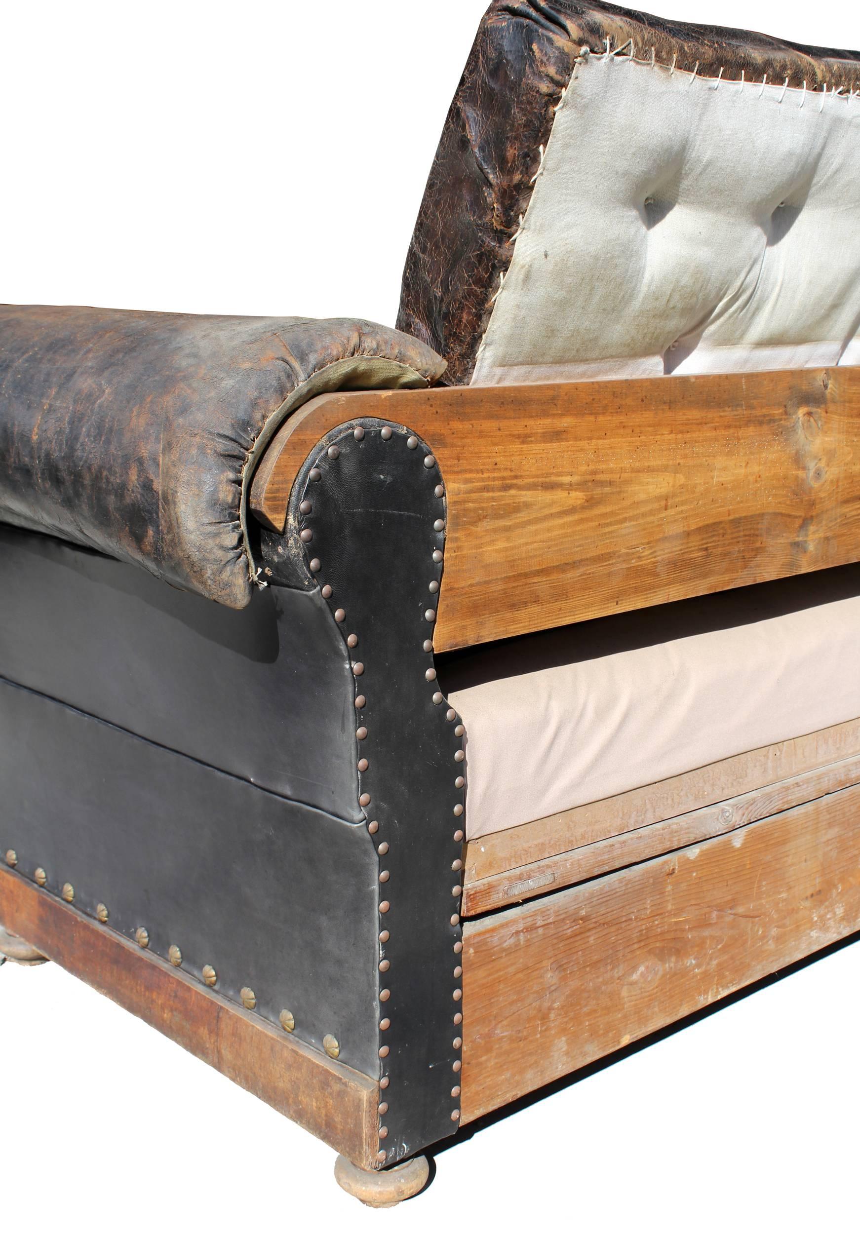 Late 19th Century Englis Black Leather Sofa For Sale at 1stDibs