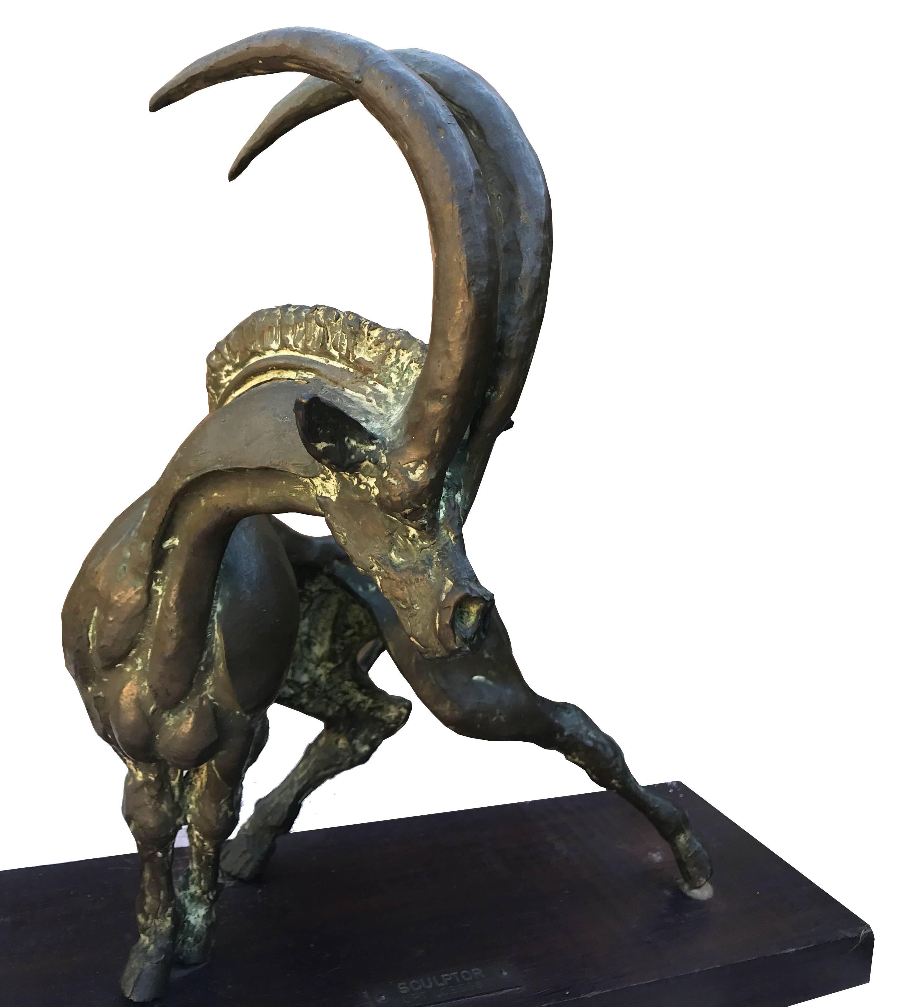 Mid-Century Modern 1970s Kurt Lossgott Bronze Abstract Figure Titled 