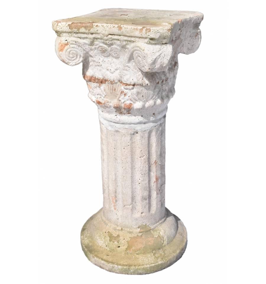 Pair of French white natural terracotta polychrome plinths in Corinthian style.