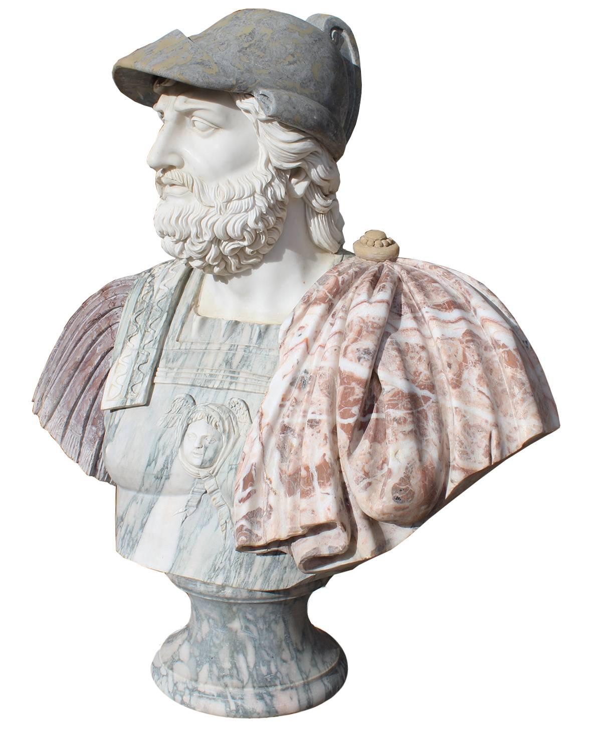 Renaissance Classical Hand-Carved Bust Using Several Marbles