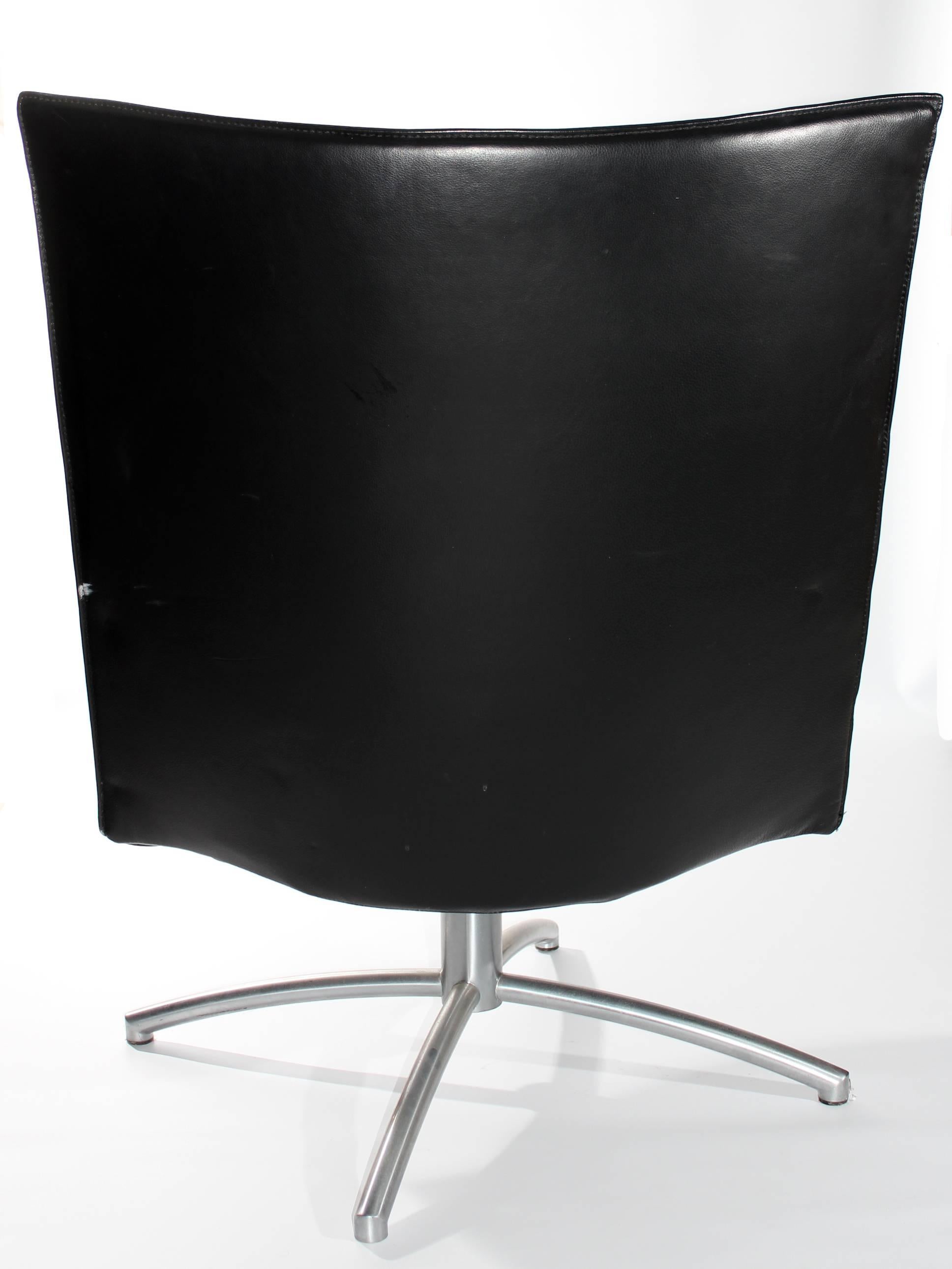 Foersom & Hiort-Lorentzen Leather and Stainless Steel Club Chair In Excellent Condition In Marbella, ES