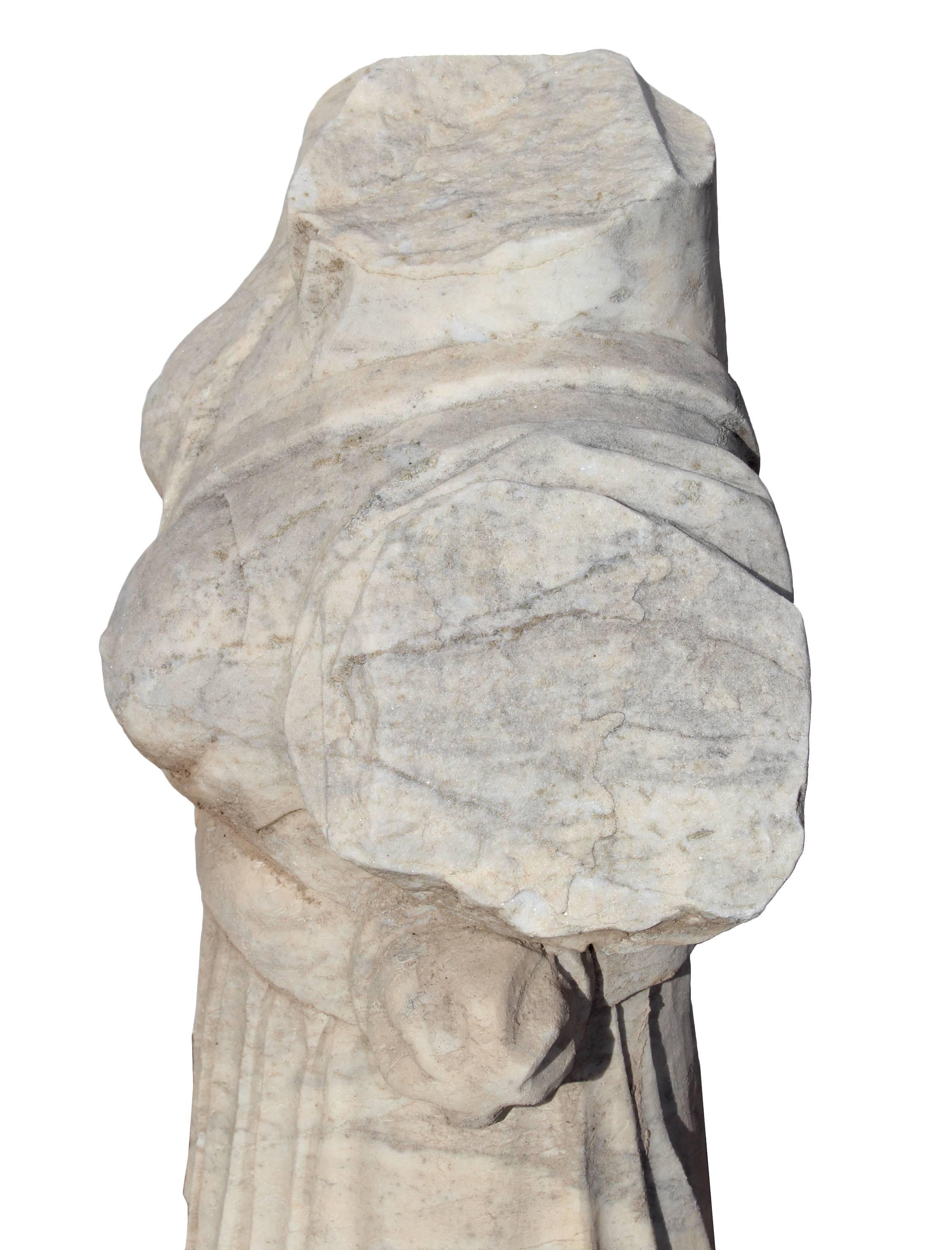 Hand-Carved Classical Roman Style Hand Carved White Carrara Marble Sculpture of a Torso 