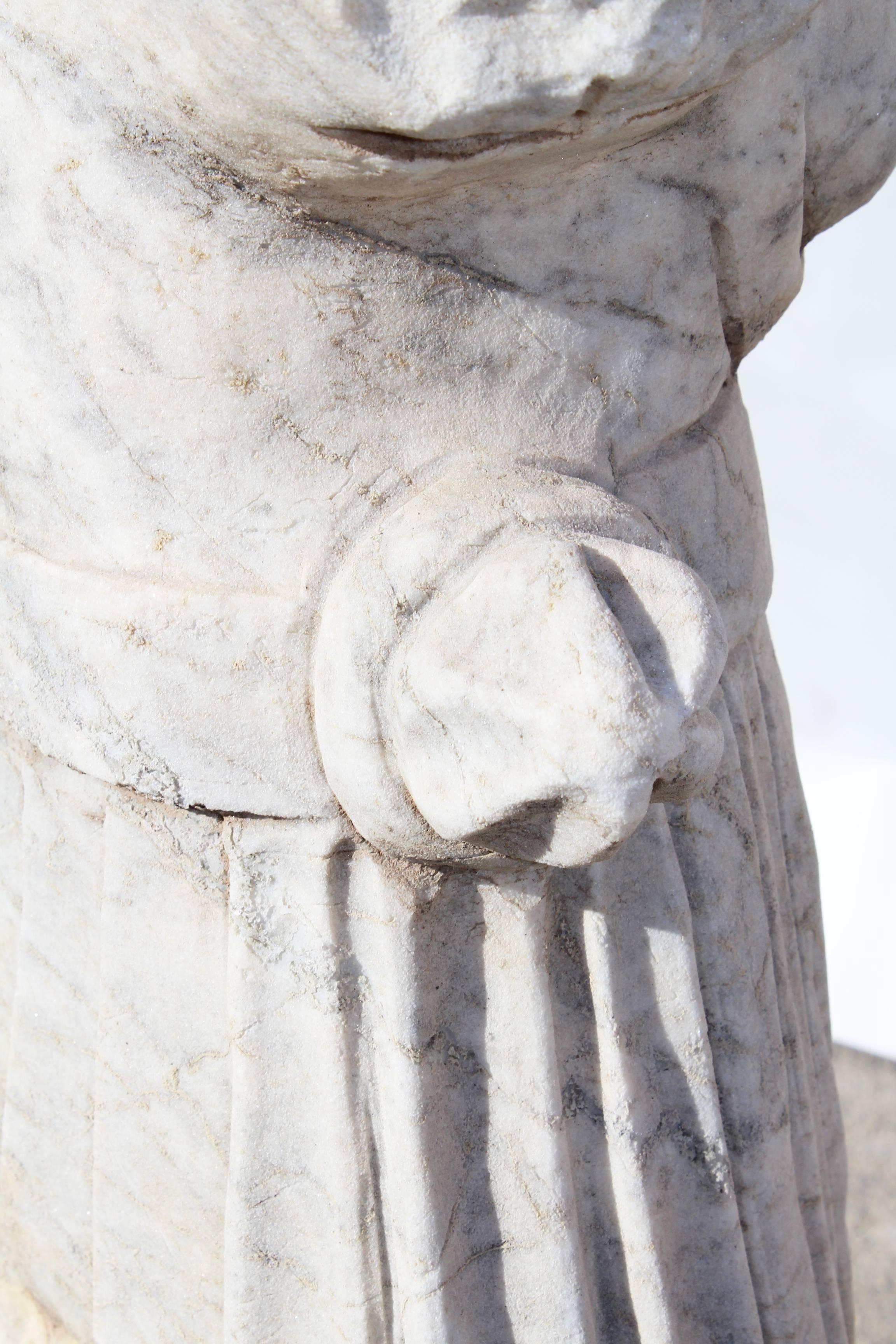 Contemporary Classical Roman Style Hand Carved White Carrara Marble Sculpture of a Torso 