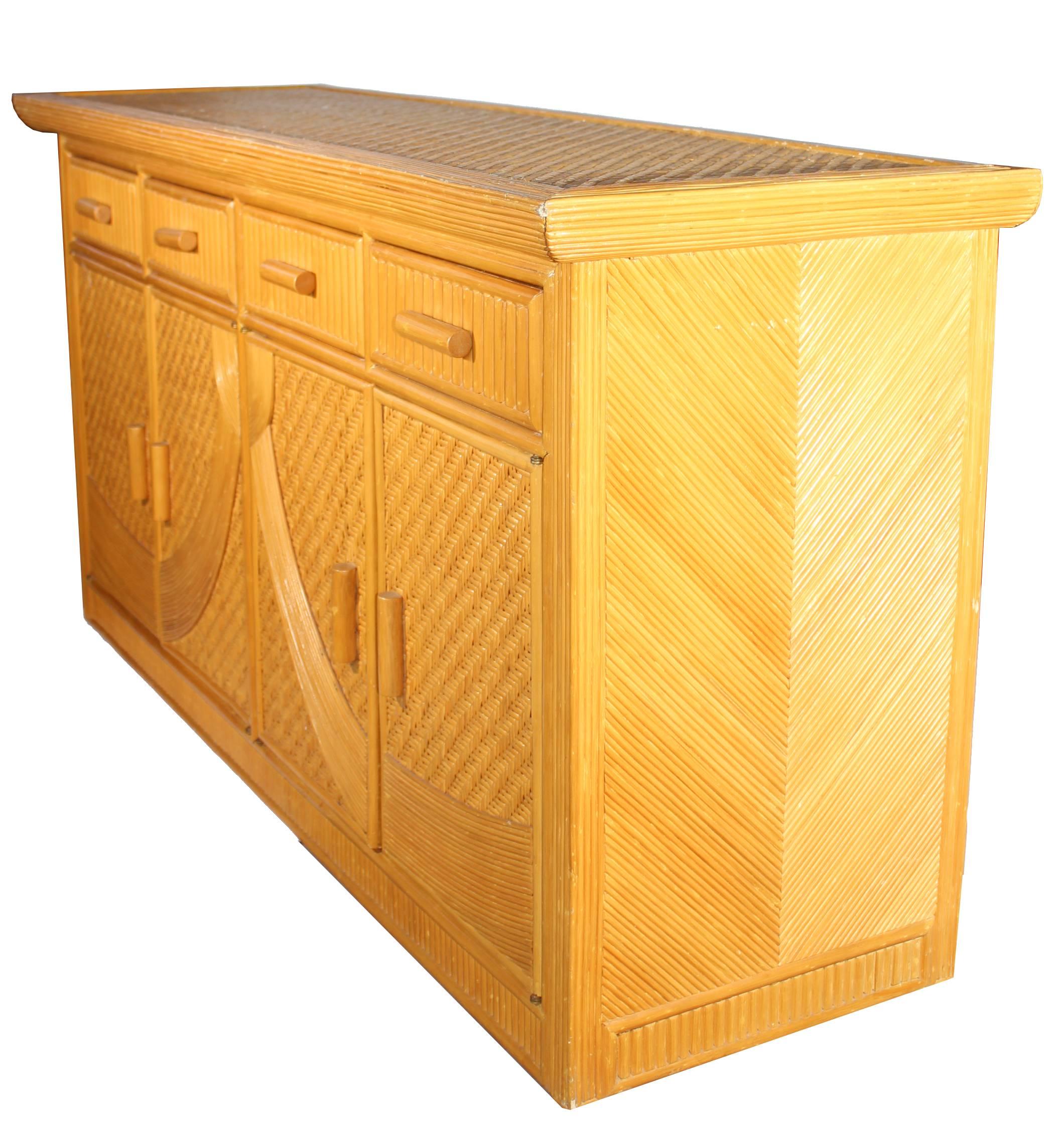 1980s Vintage Four Drawer Bamboo Long Artdeco Commode In Good Condition In Marbella, ES