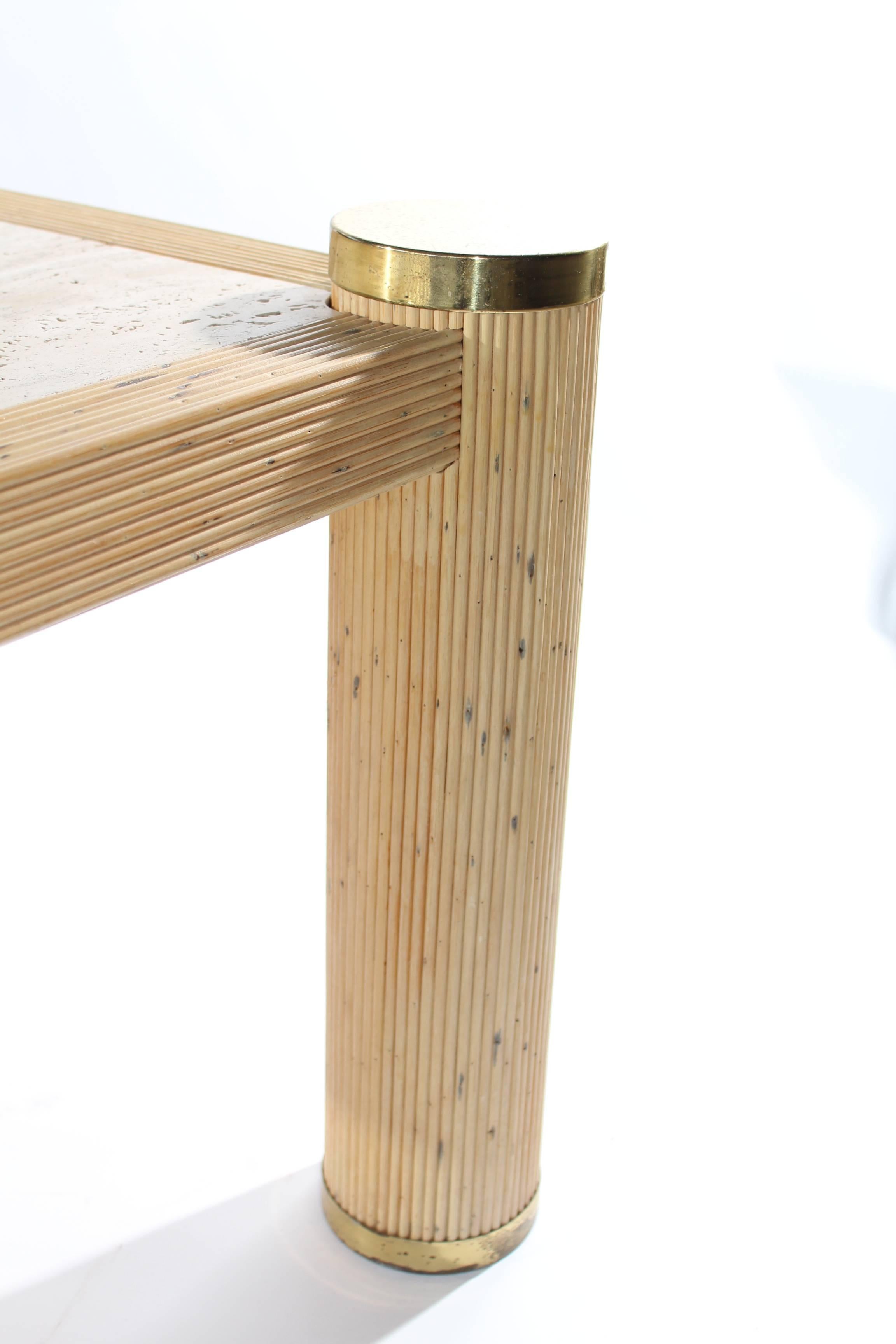 20th Century 1980s, Italian Bamboo and Brass Square Side Table