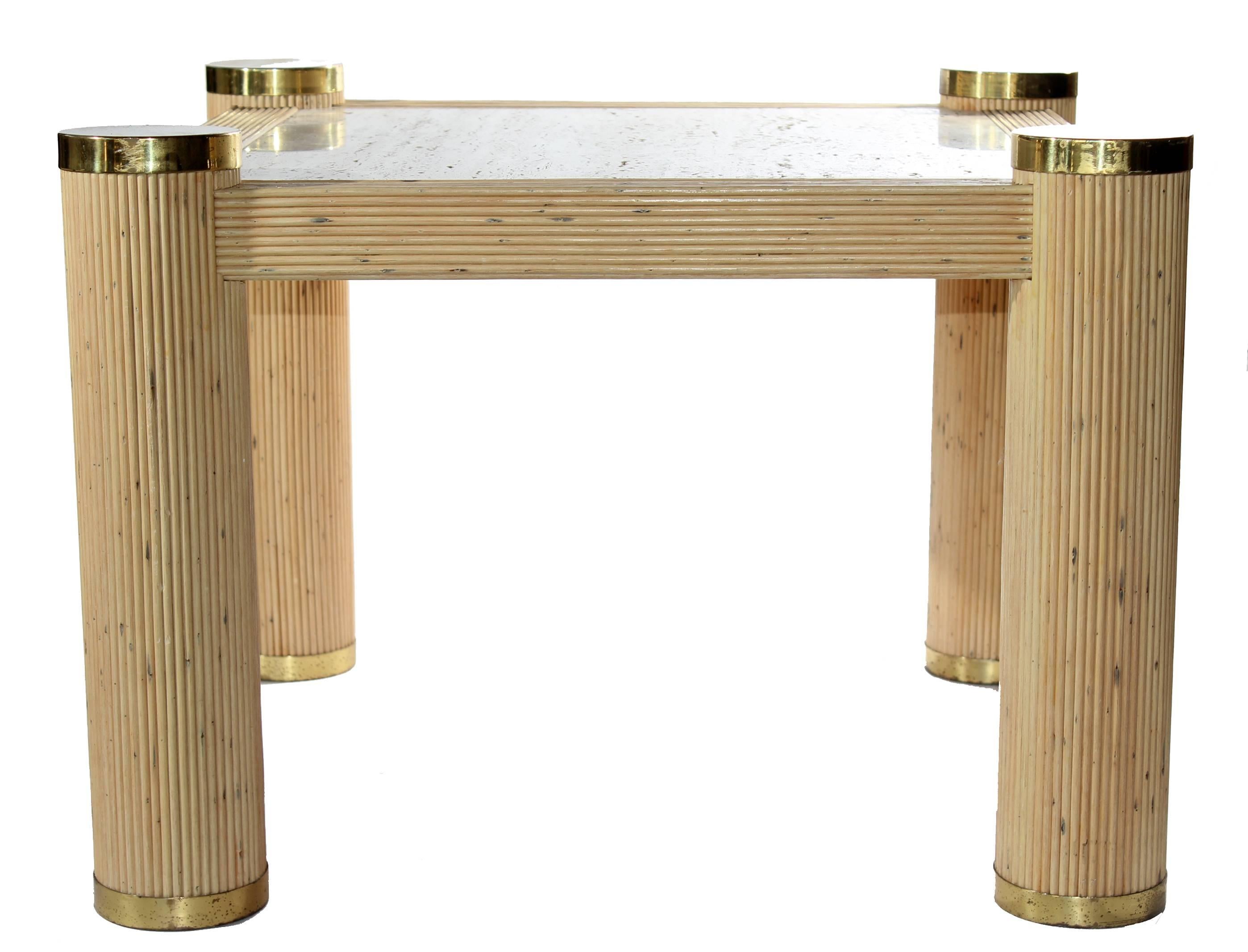 Modern 1980s, Italian Bamboo and Brass Square Side Table