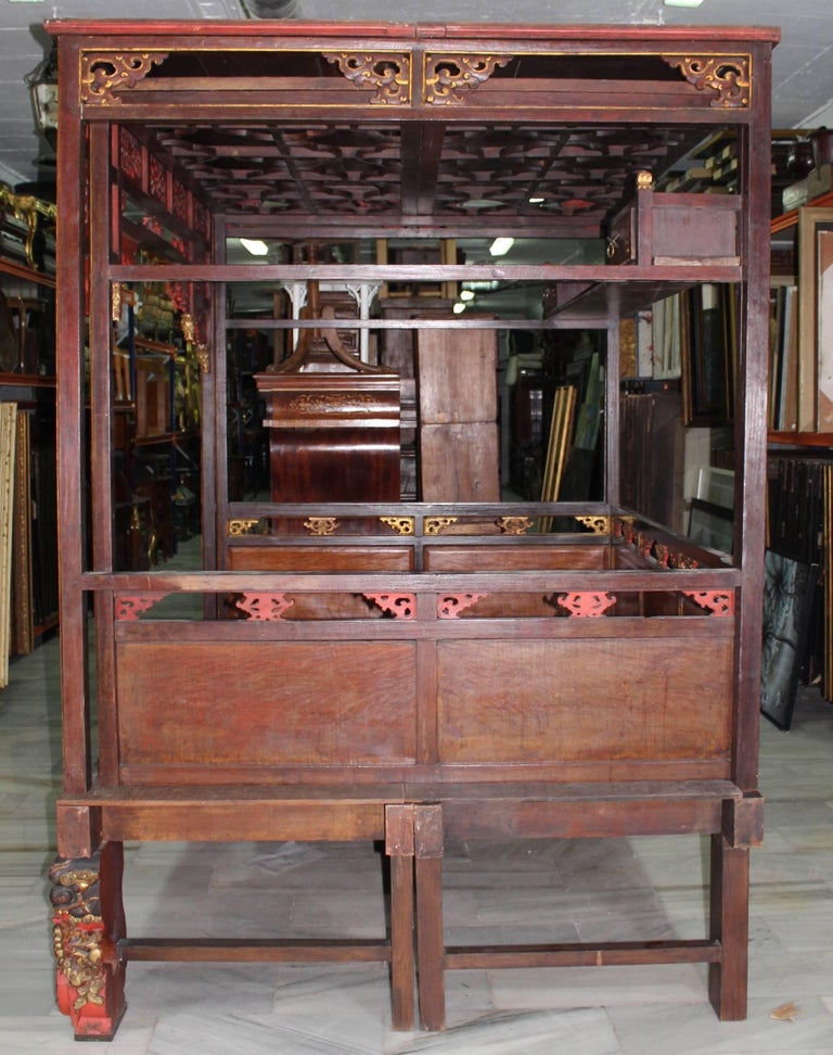Hand-Carved 19th Century Chinese Canopy Wedding Bed For Sale