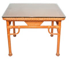 Pair of 1980s Spanish Bamboo and Lace Wicker Side Tables