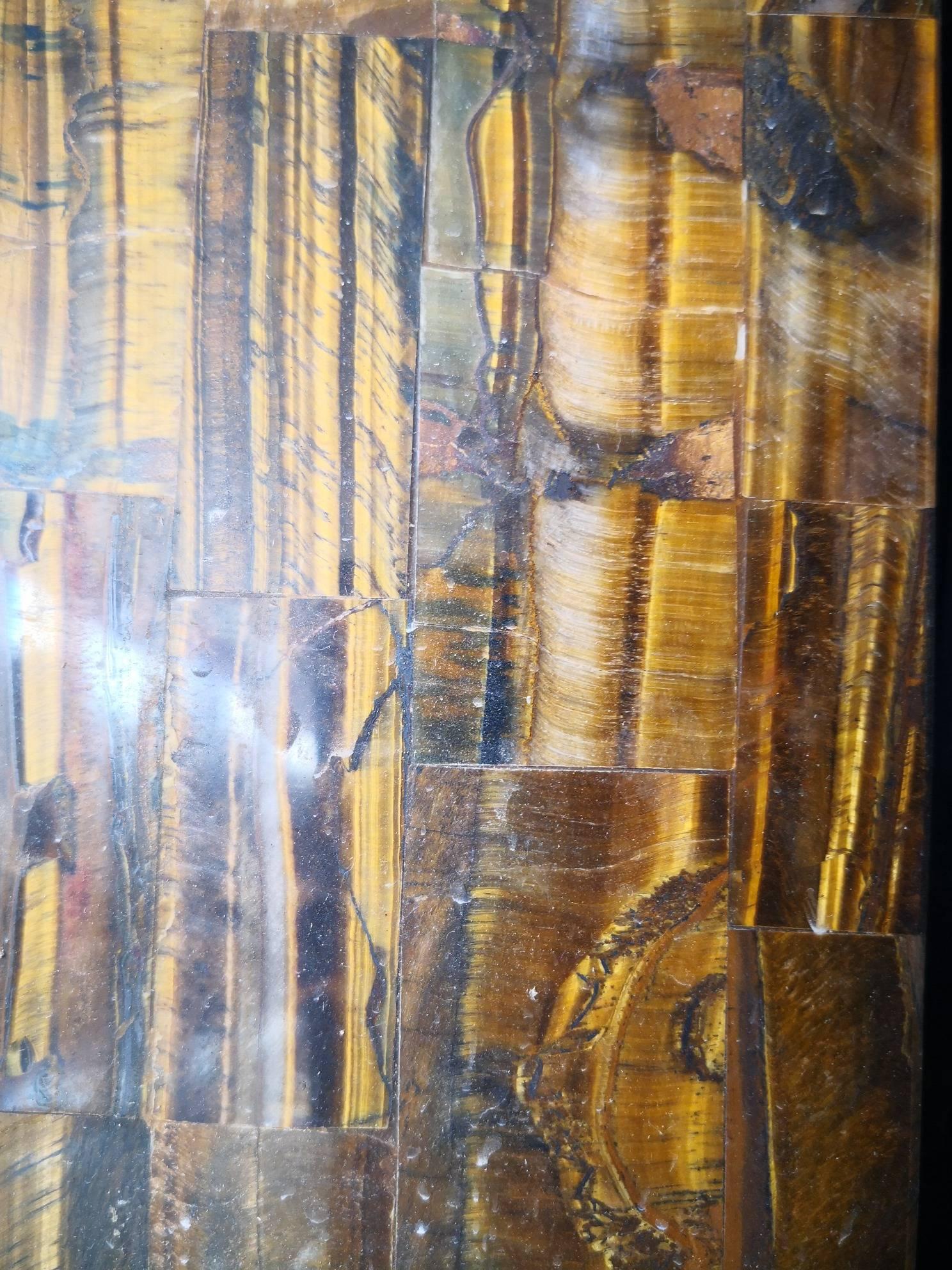 Rectangular Pietre Dure Hardstone Tiger Eye Mosaic Table Top In Excellent Condition For Sale In Marbella, ES