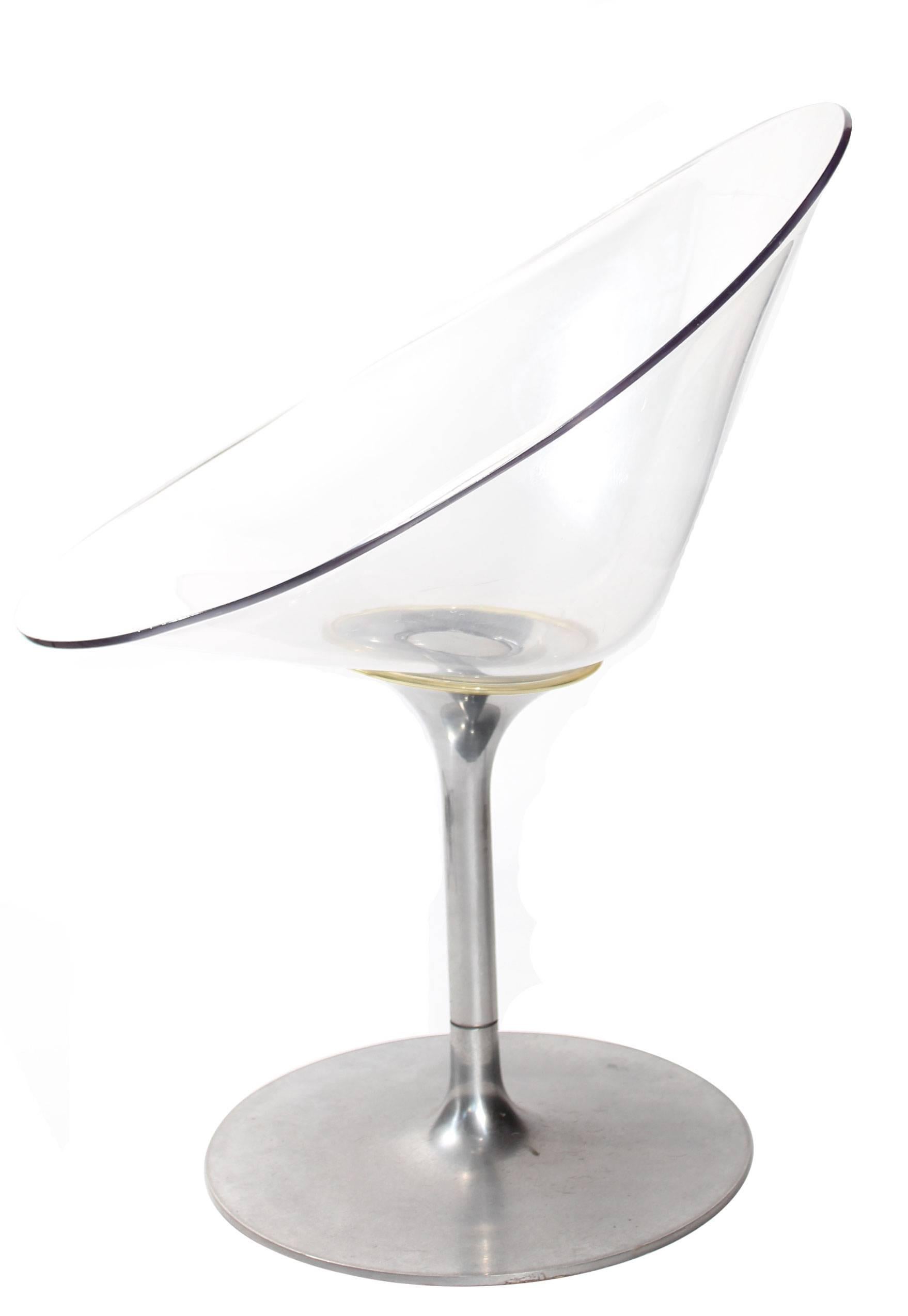 Set of two Lucite and aluminum Eros S, Italian chairs by Kartell.