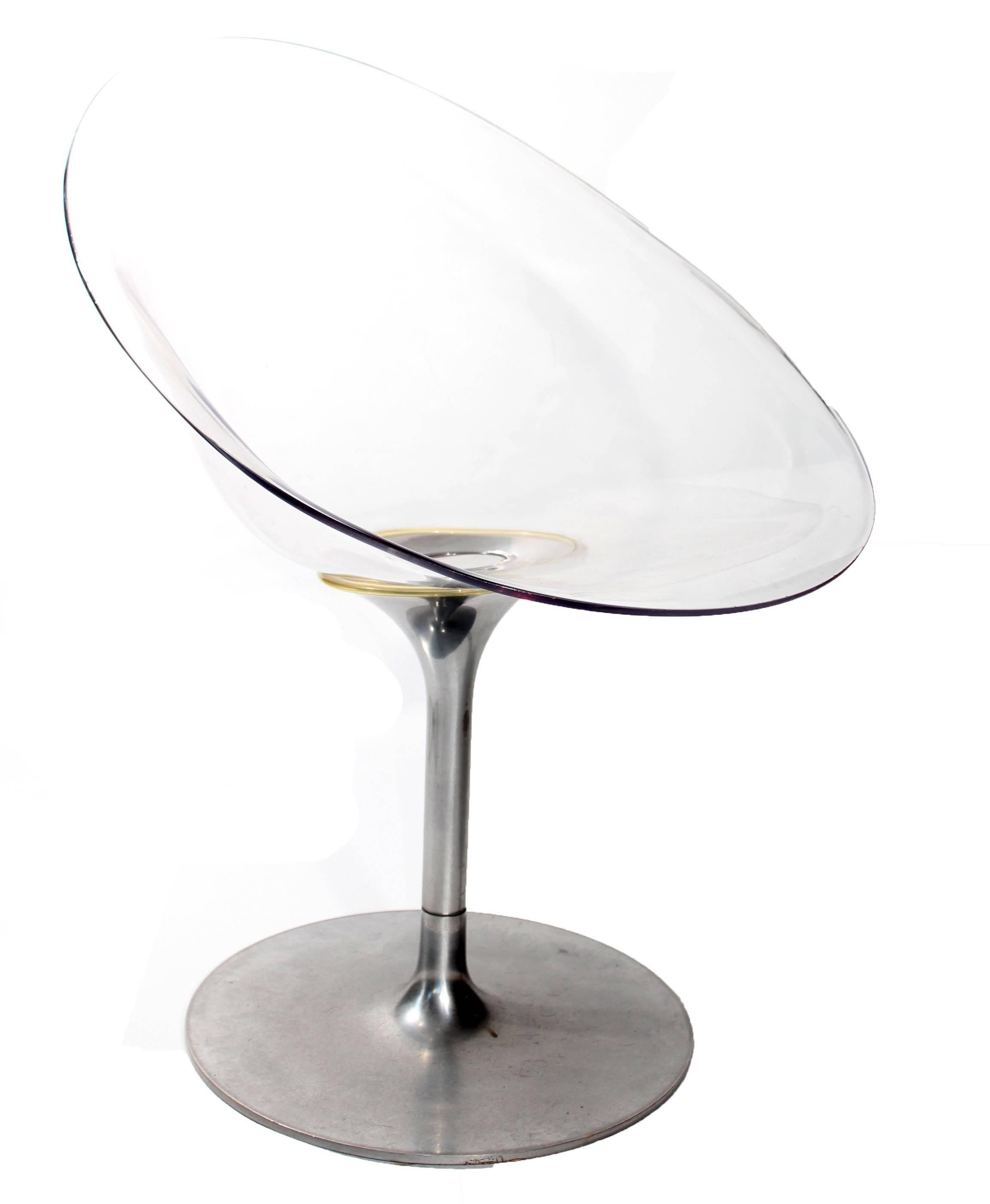Aluminum Philippe Starck for Kartell Transparent Lucite Eros Swivel Italian Chairs