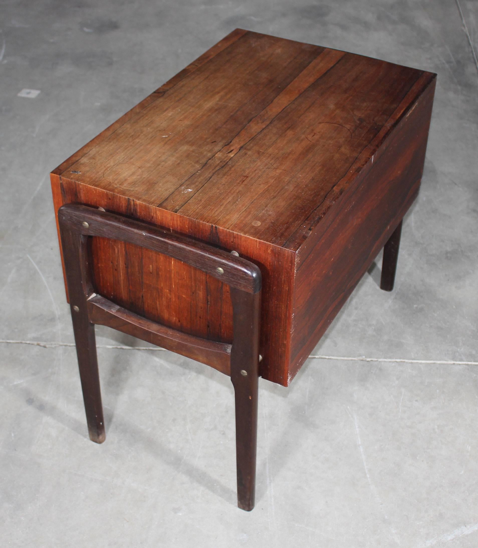 1950s, Vintage Scandinavian Rosewood Side Table with Four Drawers 1